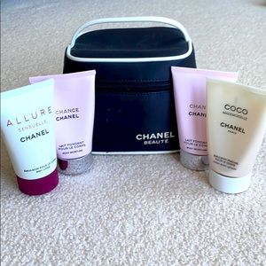 Chanel makeup bag and 4 lotion samples
